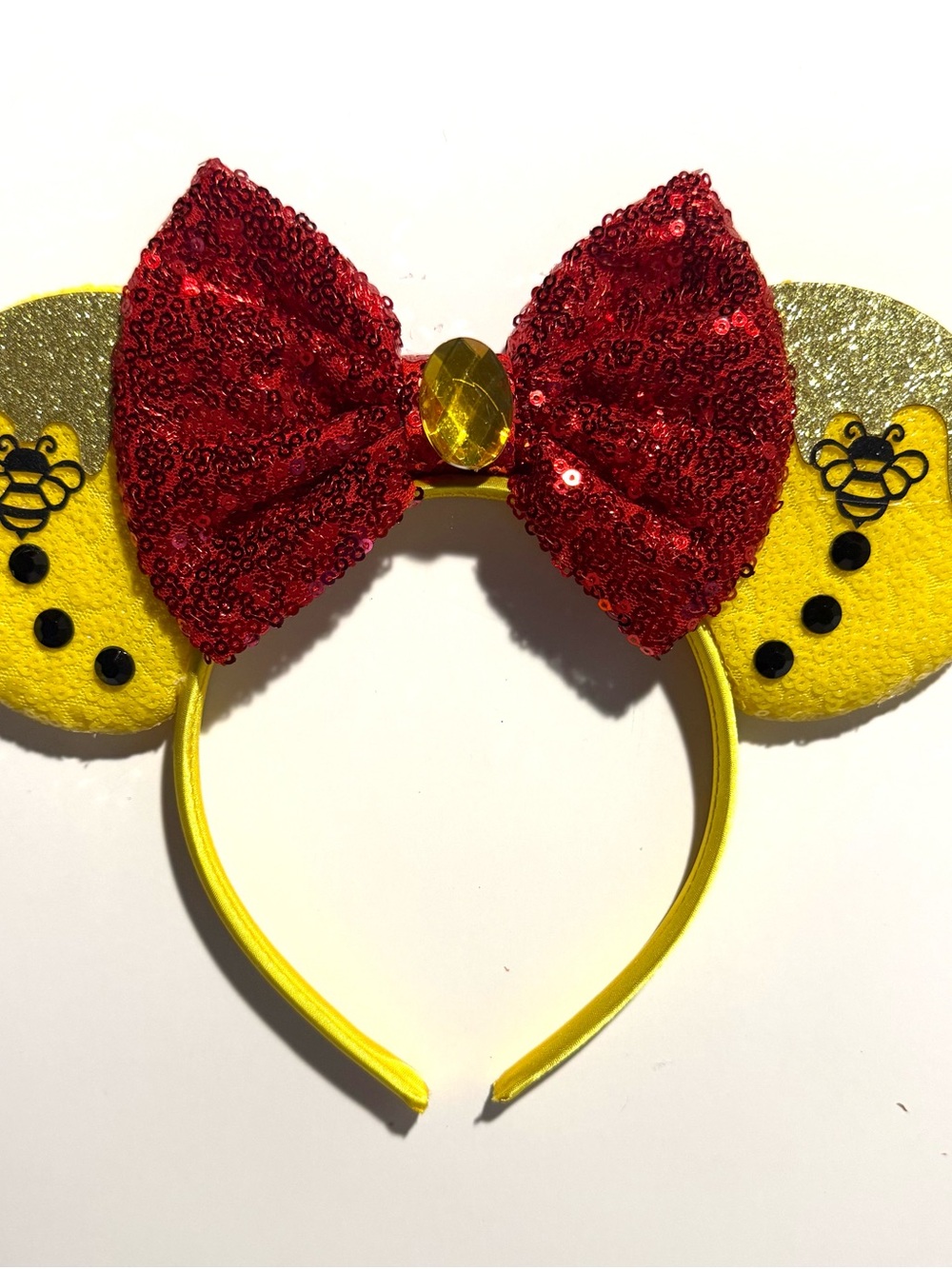 Winnie the Pooh Sequin Red Bow Headband with Yellow Bee Ears